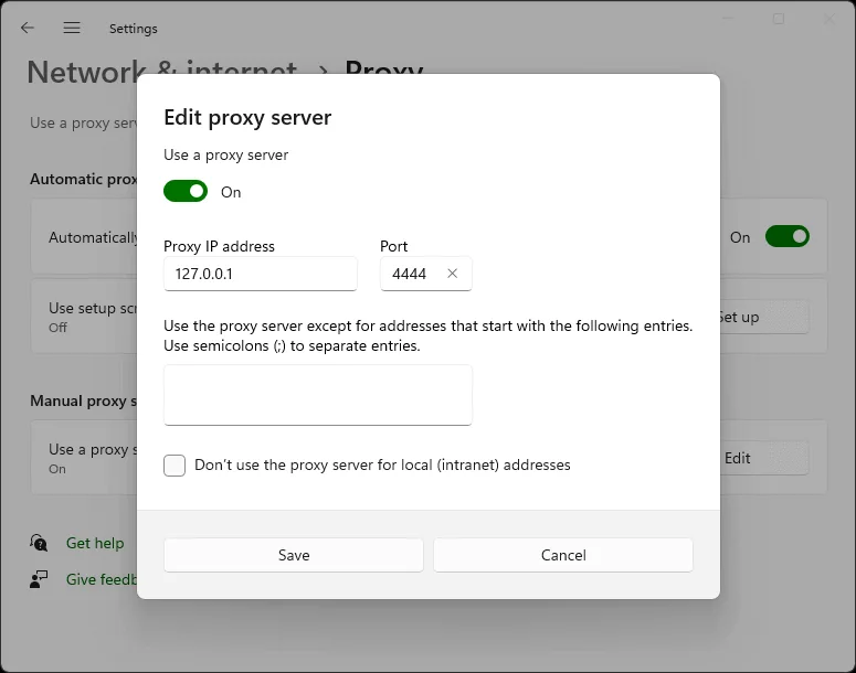 Windows - 编辑代理服务器