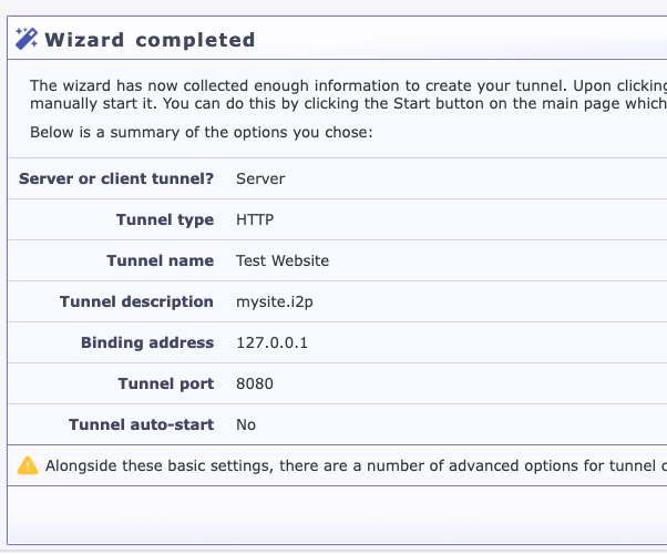 Tunnel configuration settings